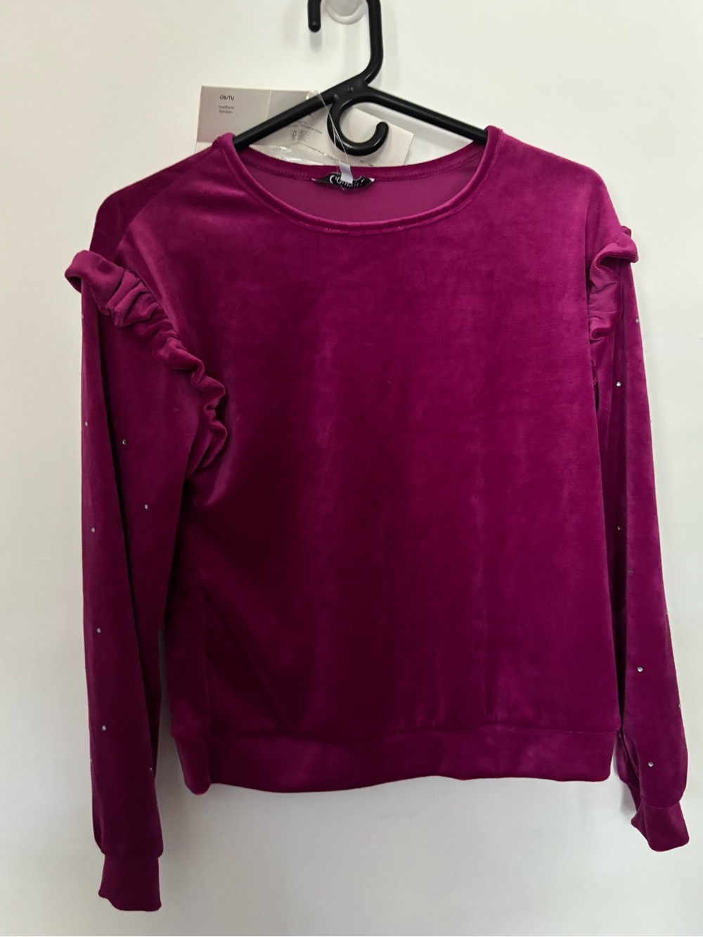 George NWT. size XL (14-16).  Velour Ruffle Sweatshirt With Crystal Detailing